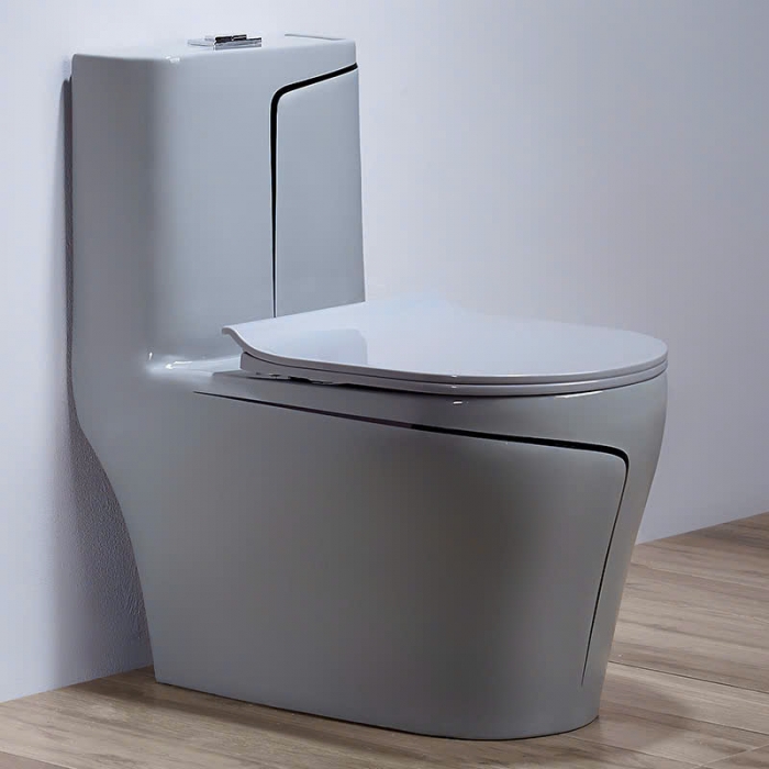 Bồn Cầu 1 Khối Xám Viền Kẻ Đen BC025B