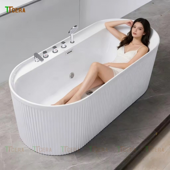 Bồn Tắm Nằm oval TTCERA Thân Dọc Đứng Có Bộ Sen Vòi Trên Bồn BTSV31