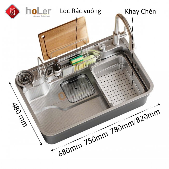 Chậu Rửa Chén 1 Hộc Inox 304 Holer HLCR742