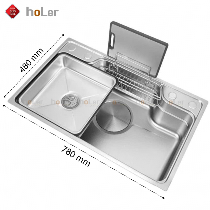 Chậu Rửa Chén 1 Hộc Inox 304 Holer HLCR742 - 7848