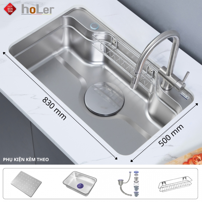 Chậu Rửa Chén 1 Hộc Inox 304 Holer HLCR745-8350 ( Đặt Bàn - Âm Bàn )