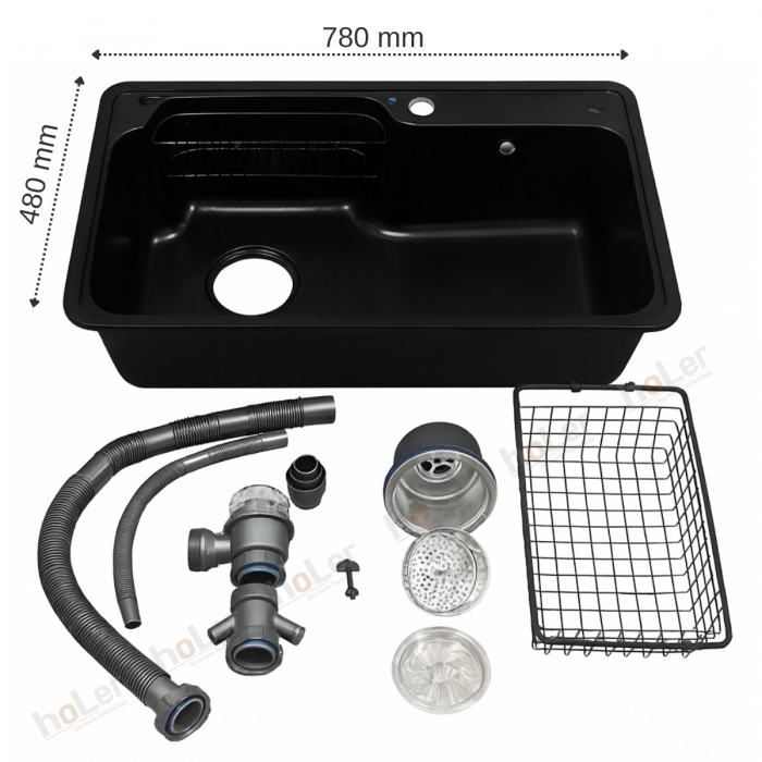 Chậu Rửa Chén Đá 1 Hộc Bo Góc HLCRĐ801-7848