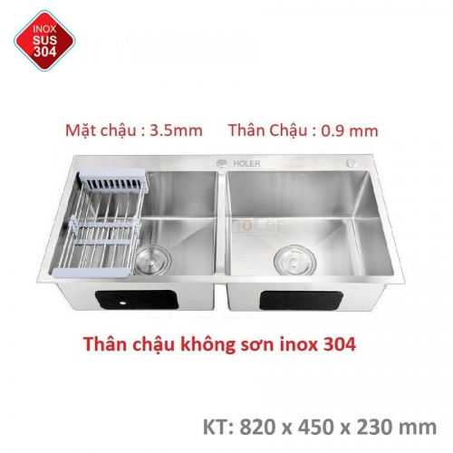 Chậu Rửa Chén INOX 304 Không Sơn Dày 3.5mm Holer HLCR704KS-8245D