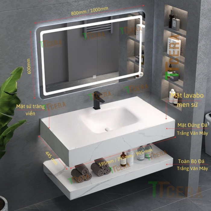 Combo Bàn Bóng Chống Trầy 2 Tầng Tràn Viền Mặt Lavabo Full Sứ TLVBD-55