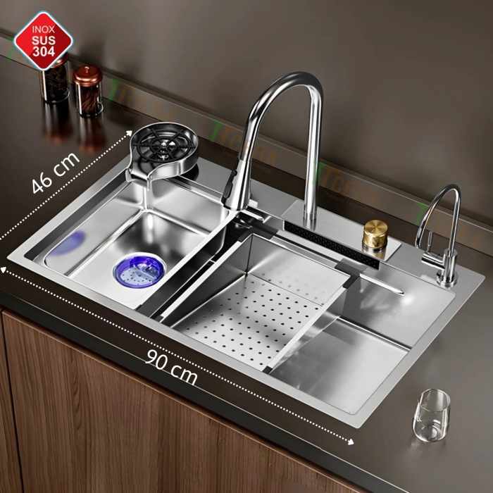 Combo Chậu + Vòi Rửa Chén Đơn Thác Nước Inox 304 TTCERA CR915-9046