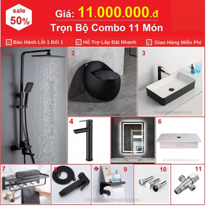 Combo Nhà Tắm Màu 11 Món Full Đen Giá 11 Triệu CB11-1100