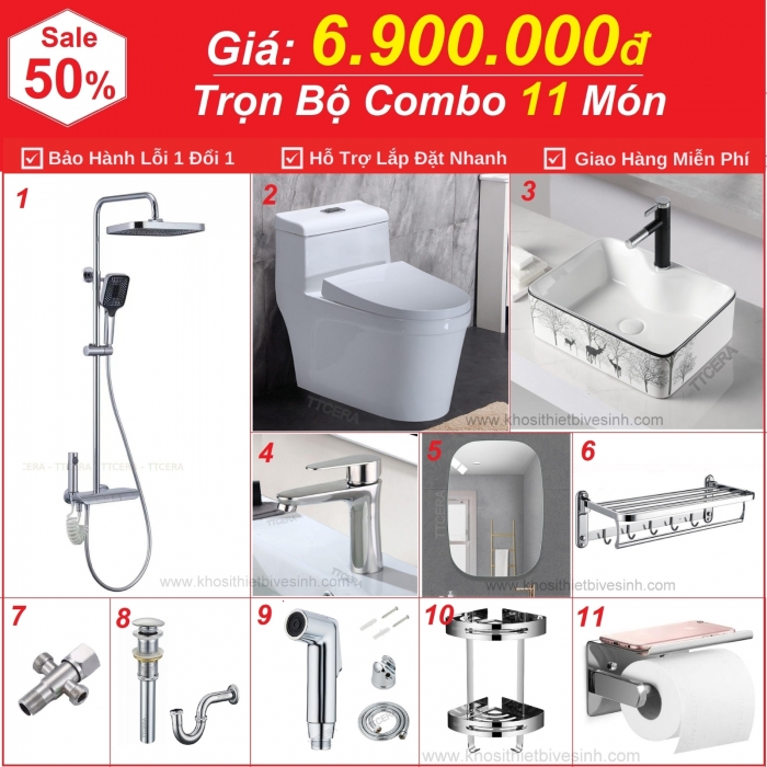Combo Nhà Tắm Trọn Bộ 11 Món Cao Cấp 6.9 Triệu CB11-6900