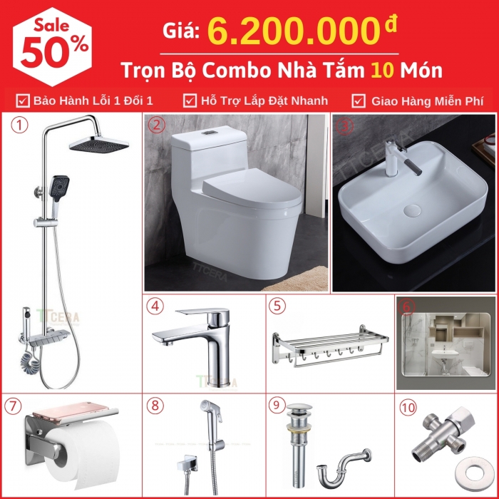 Combo Nhà Vệ Sinh 10 Món 6.2 Triệu TTCERA CBTT02-6200
