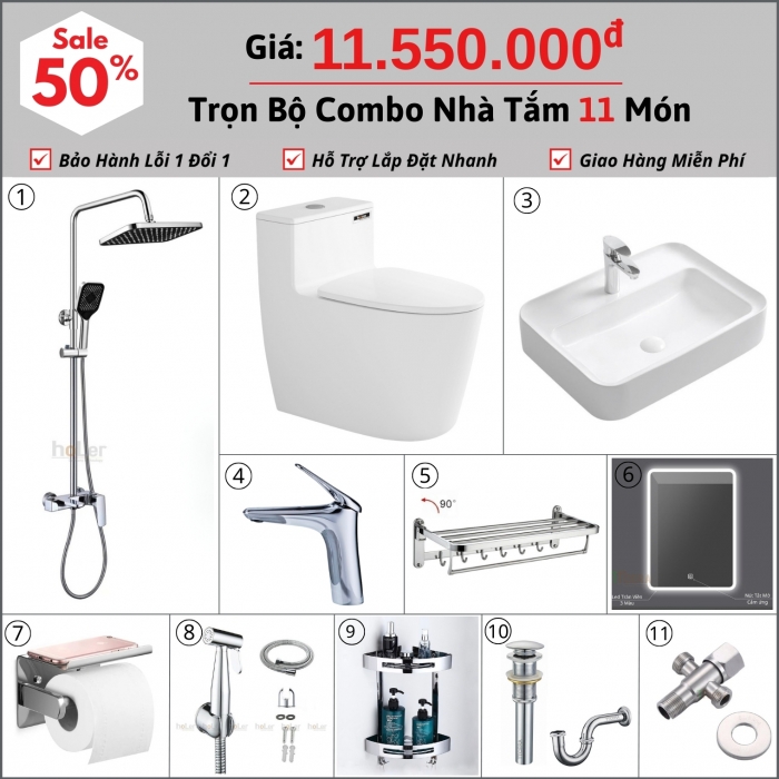 Combo Nhà Vệ Sinh 11 Món 11.55 Triệu hoLer CBHL08-11550