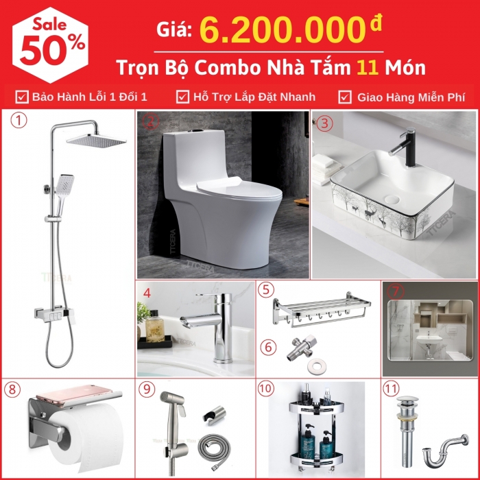 Combo Nhà Vệ Sinh 11 Món 6.2 Triệu TTCERA CBTT04-6200