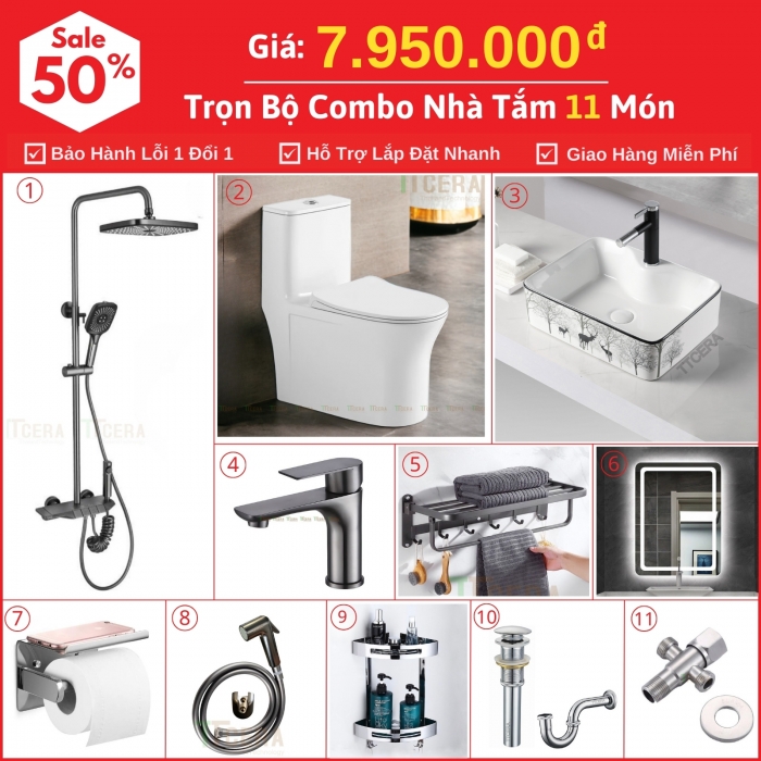 Combo Nhà Vệ Sinh 11 Món 7.95 Triệu TTCERA CBTT05-7950