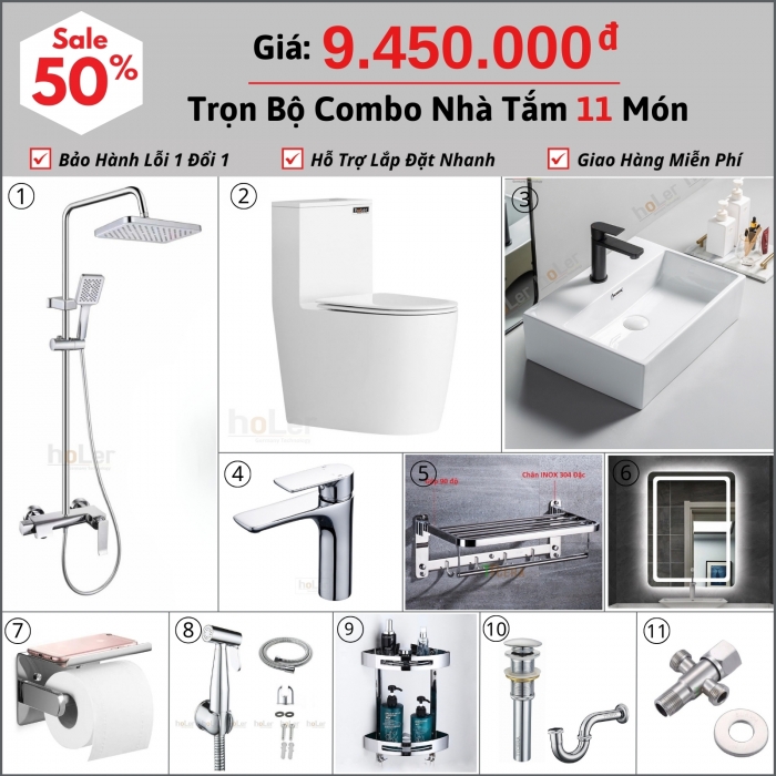 Combo Nhà Vệ Sinh 11 Món 9.45 Triệu hoLer CBHL01-9450