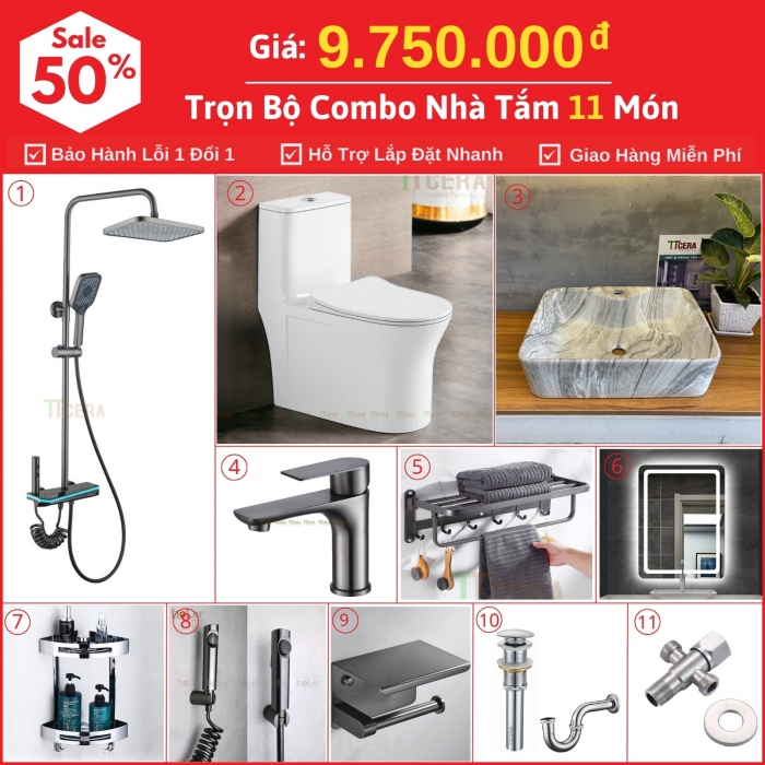 Combo Nhà Vệ Sinh 11 Món 9.75 Triệu TTCERA CBTT08-9750