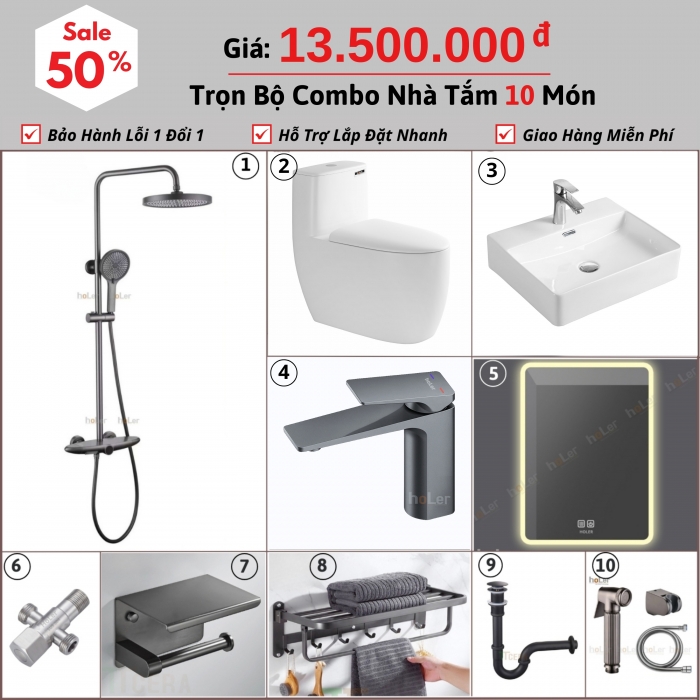 Combo Nhà Vệ Sinh hoLer Trọn Bộ 10 Món CBHL10-13500