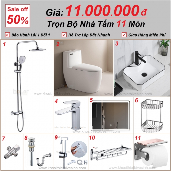 Combo Nhà Vệ Sinh HoLer Germany Trọn Bộ 11 Món CBHL11-11000