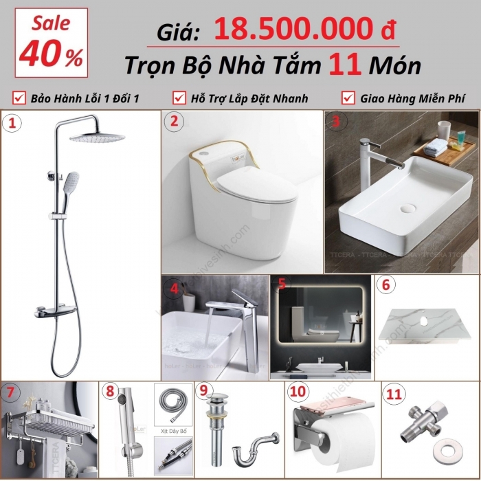 Combo Nhà Vệ Sinh HoLer Germany Trọn Bộ 11 Món CBHL11-18500