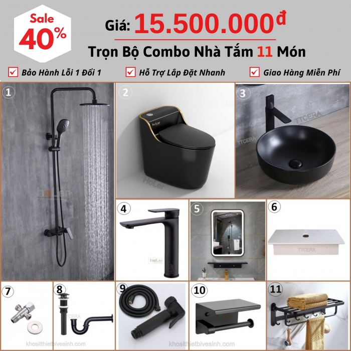 Combo Nhà Vệ Sinh Màu Đen hoLer Trọn Bộ 11 Món 15.5 Triệu CBHL11-1550