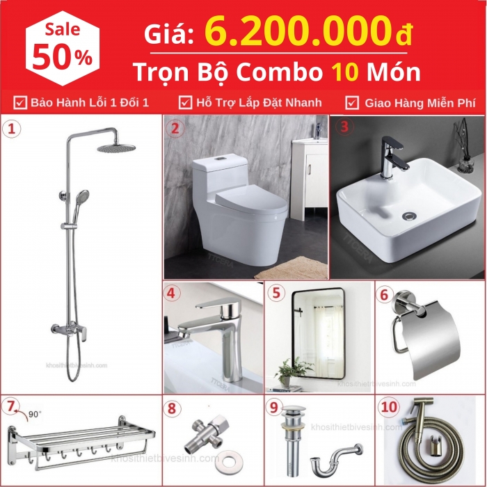Combo Nhà Vệ Sinh Trọn Bộ 10 Món 7 Triệu CB10-6200