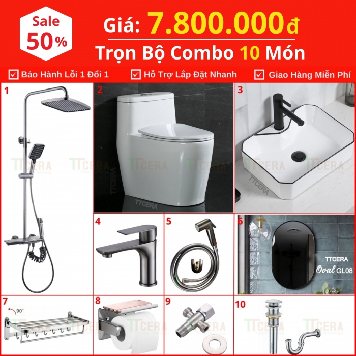 Combo Nhà Vệ Sinh Trọn Bộ 10 Món 7.8 Triệu Cao Cấp CB10-7800T4