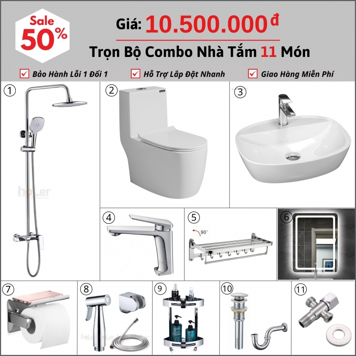 Combo Nhà Vệ Sinh Trọn Bộ 11 Món 10.5 triệu hoLer CBHL11-10500