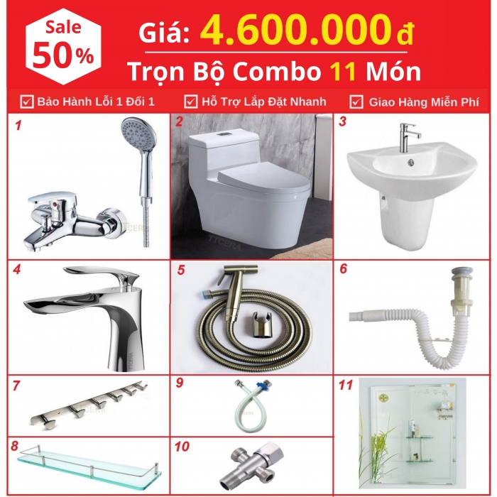 Combo Nhà Vệ Sinh Trọn Bộ 11 Món 4.6 Triệu CB11-46T