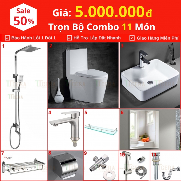 Combo Nhà Vệ Sinh Trọn Bộ 11 Món 5 Triệu Cao Cấp CB11-5000T5