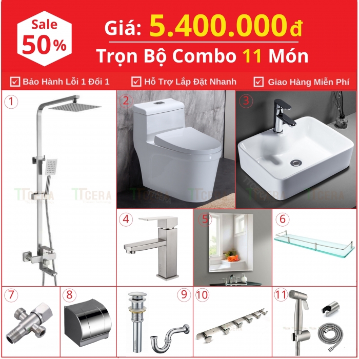 Combo Nhà Vệ Sinh Trọn Bộ 11 Món 5.4 Triệu CB11B-5400