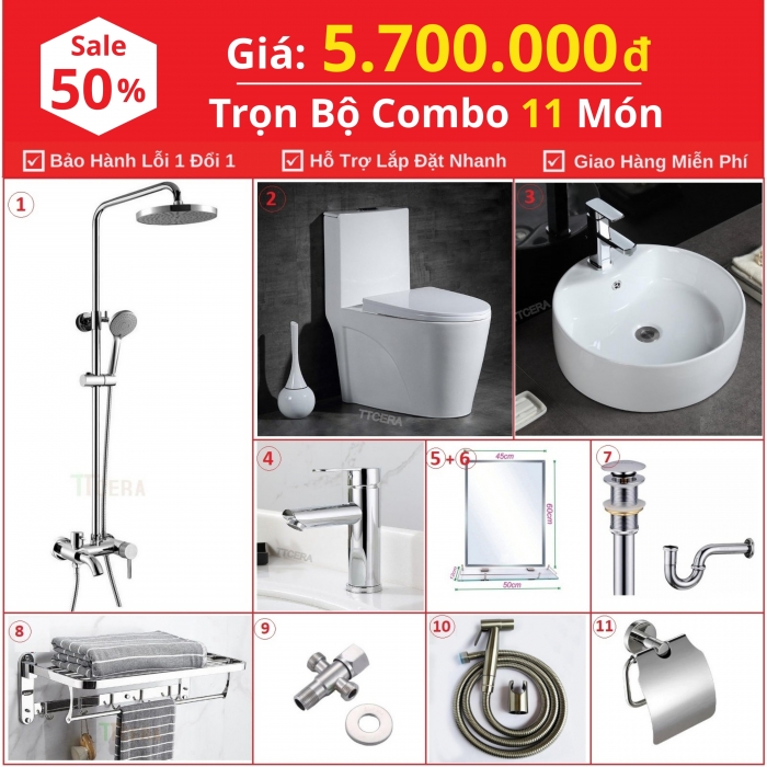 Combo Nhà Vệ Sinh Trọn Bộ 11 Món 5.7 Triệu CB11-5700