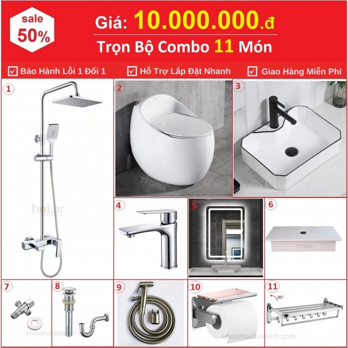 Combo Nhà Vệ Sinh Trọn Bộ 11 Món Cao Cấp 10 Triệu CB11-1000
