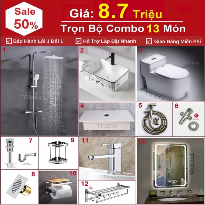 Combo Nhà Vệ Sinh Trọn Bộ 13 Món Cao Cấp 8.7 Triệu CB13-8700