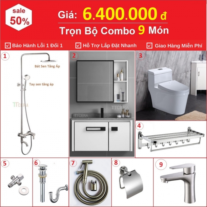 Combo Nhà Vệ Sinh Trọn Bộ 9 Món 6.4 Triệu CBT9-6400