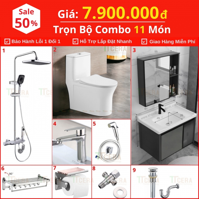 Combo Nhà Vệ Sinh Trọn Bộ 9 Món 7.9 Triệu Cao Cấp CB09 - 7900T2