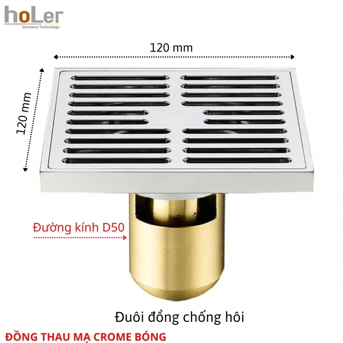 Phễu Thoát Sàn Đồng Thau Mạ Crome Bóng Chống Hôi hoLer HLPT18