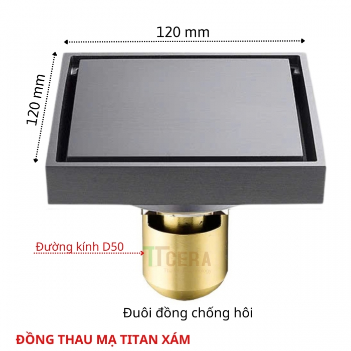 Phiễu Thoát Sàn Chống Hôi Đồng Mạ TiTan Xám TTCERA PT19