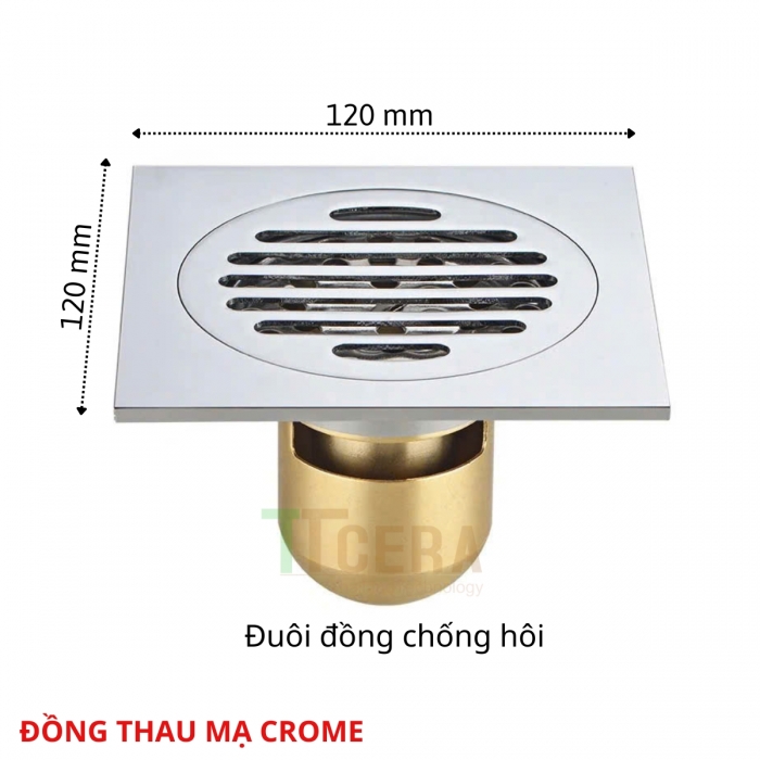 Phiễu Thoát Sàn Chống Hôi Đồng Thau Bóng TTCERA PT02