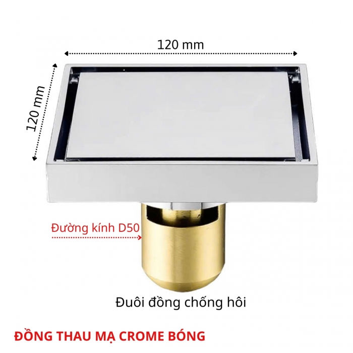 Phiễu Thoát Sàn Chống Hôi Đồng Thau Bóng TTCERA PT08