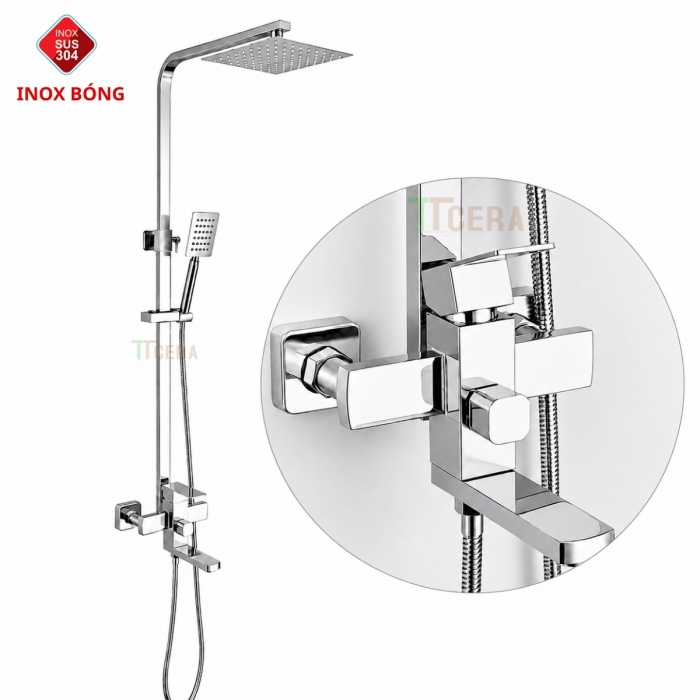 Sen Cây Nóng Lạnh Vuông Inox 304 Bóng TTCERA SC127