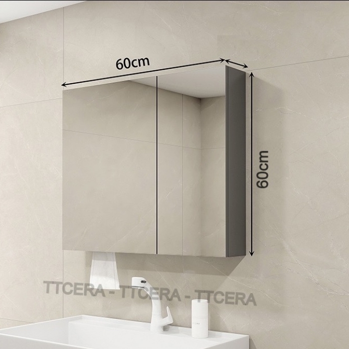 Tủ Gương Lavabo Nhựa 2 Cánh PVC Đặc TTCERA TG09 ( Màu Vân Gỗ Nhạt )