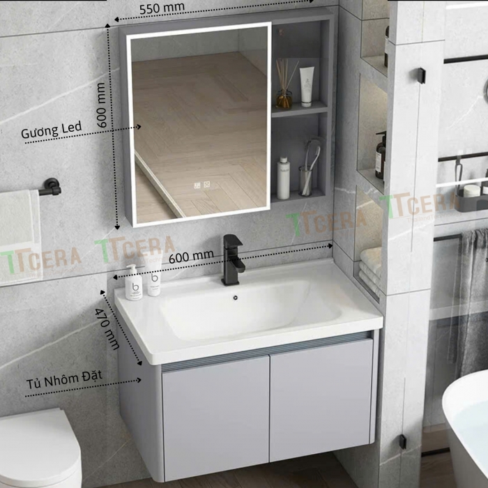 Tủ Lavabo Nhôm Led  Cao Cấp TTCERA TLVB173