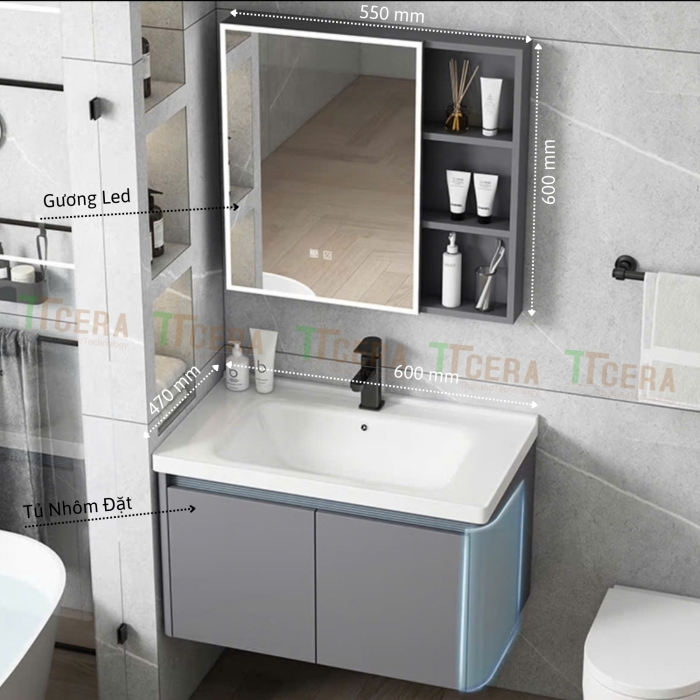 Tủ Lavabo Nhôm Led  Cao Cấp TTCERA TLVB175