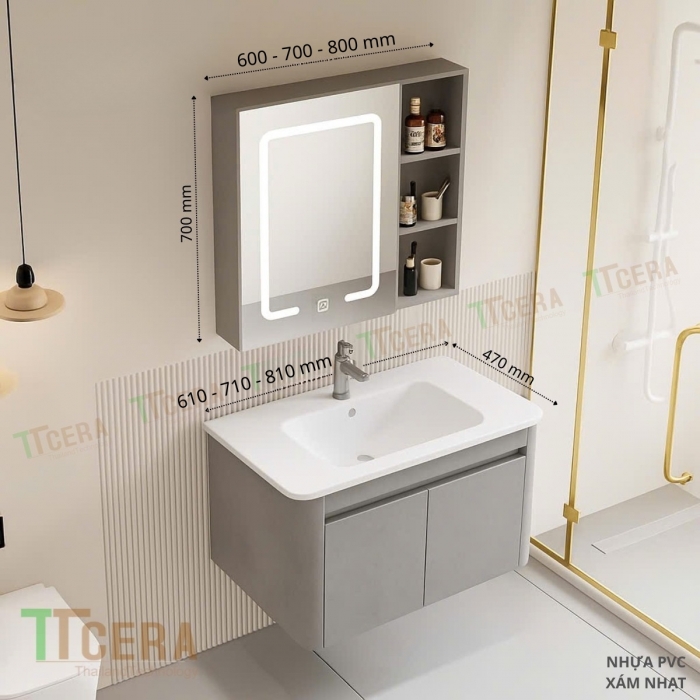 Tủ Lavabo Nhựa Đặc PVC Tủ Gương Led TLVB179  ( Màu Trắng - Xám Nhạt - Vẫn Gỗ Nhạt - Vân Gỗ Nâu - Xám Xi Măng ) 