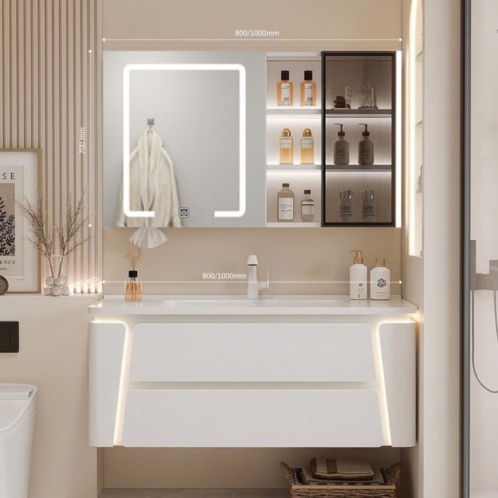 Tủ Lavabo Nhựa Đặc PVC Tủ Gương Led TLVB183  ( Màu Trắng - Xám Nhạt - Vẫn Gỗ Nhạt - Màu Be ) 