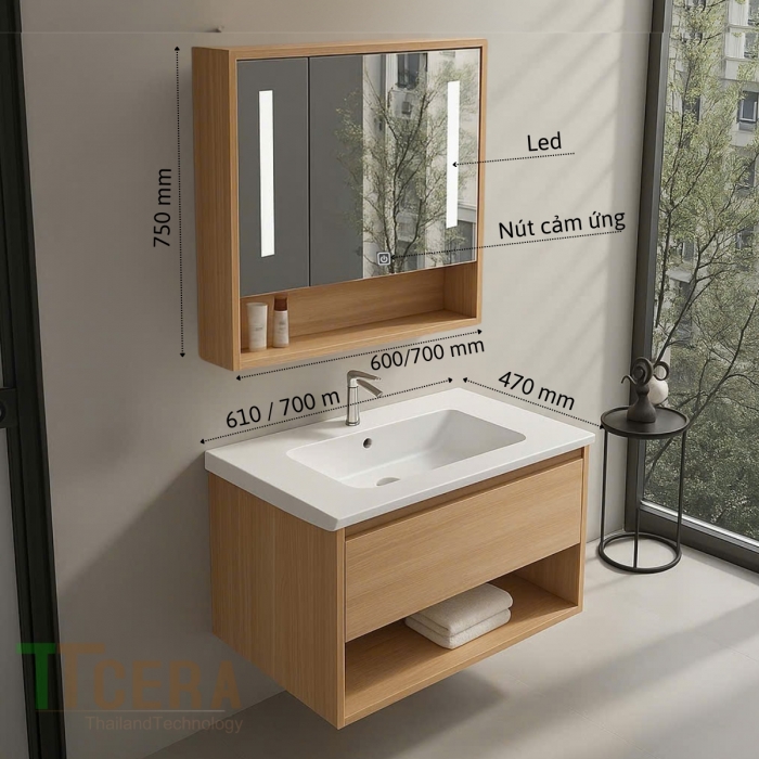 Tủ Lavabo Nhựa Đặc PVC Và Tủ Gương Led TLVB178 ( Vân Gỗ Đậm - Vân Gỗ Nhạt - Trắng Bóng - Xi Măng )