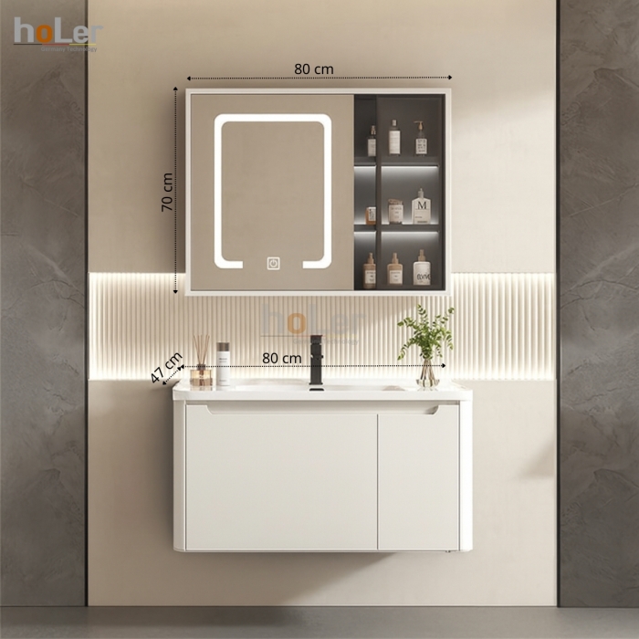 Tủ Lavabo Nhựa PVC Đặc Có Led Màu Trắng TTCERA TLVB104