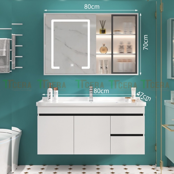 Tủ Lavabo Nhựa PVC Đặc Có Led TTCERA TLVB168