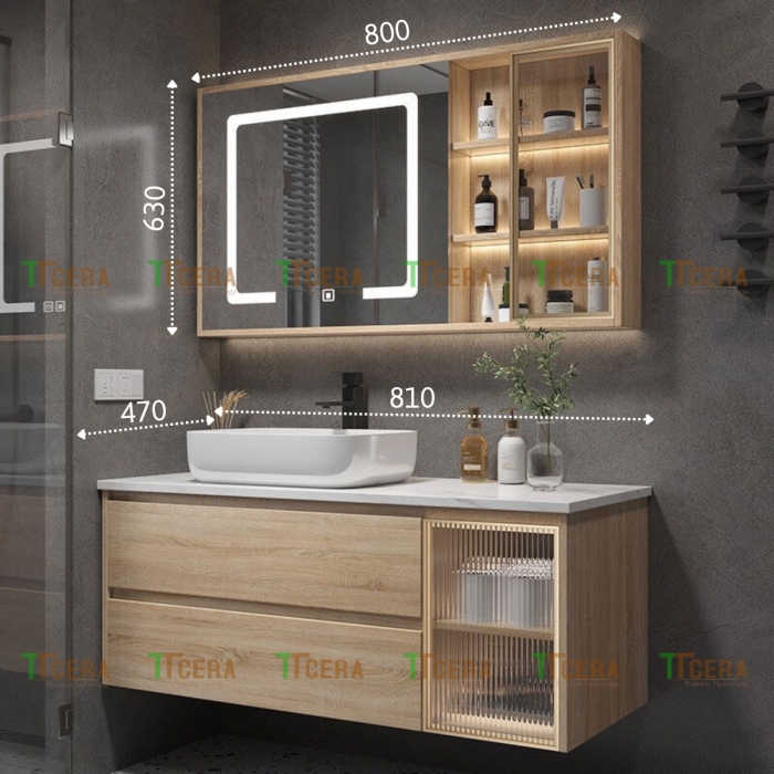 Tủ Lavabo Nhựa PVC Đặc Vân Gỗ TTCERA TLVB133-8047 - Xám Xi Măng