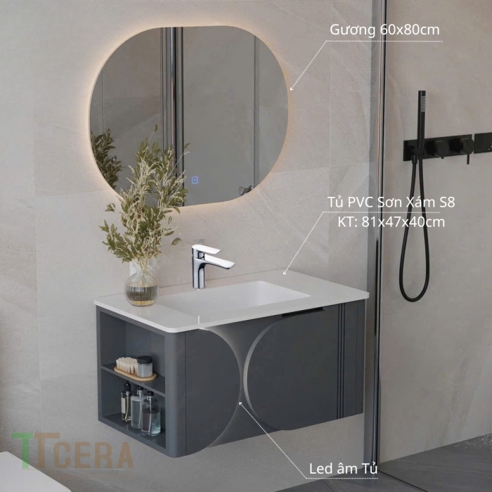 Tủ Lavabo Nhựa PVC Sơn S8 TTCERA TLVB150 ( Màu Xám - Màu Xanh - Màu Trắng )