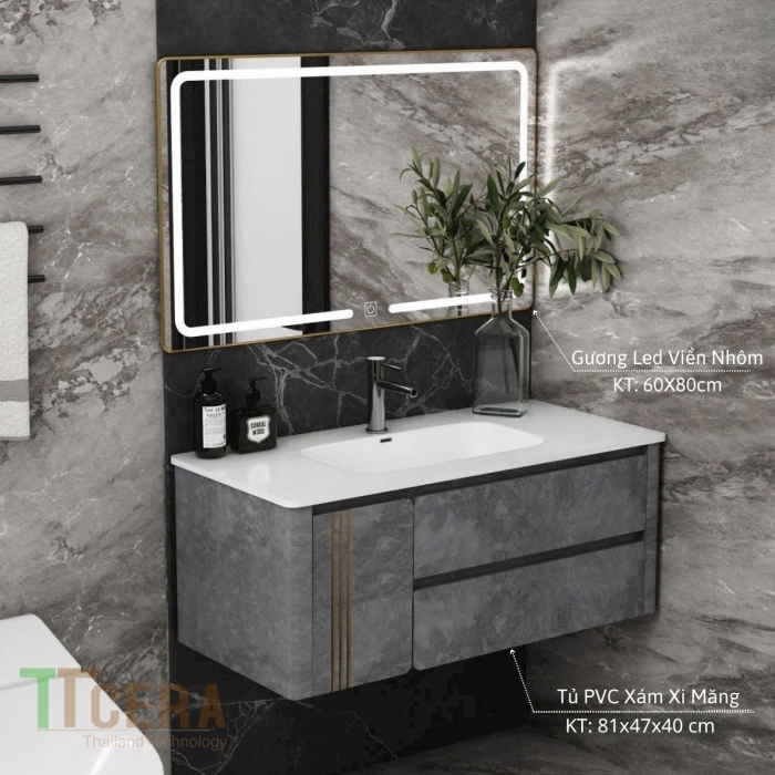 Tủ Lavabo Nhựa PVC TTCERA TLVB151 ( Xi Măng - Xám Đậm - Vàng Kem - Vân Gỗ Nhạt - Vân Gỗ Đậm )