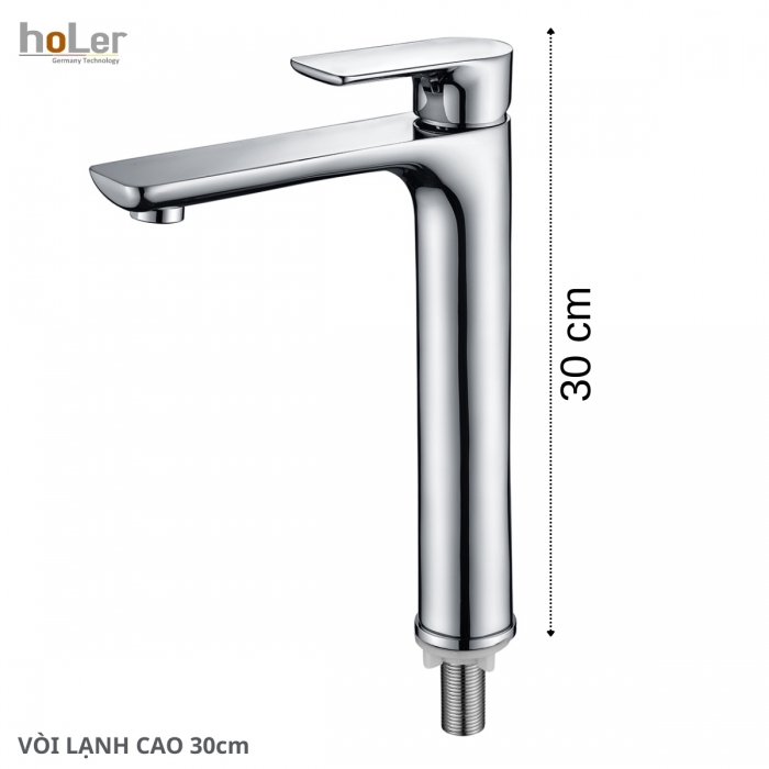 Vòi Lavabo Lạnh Đồng mạ Crome Cao 30cm Holer HL-LB613L