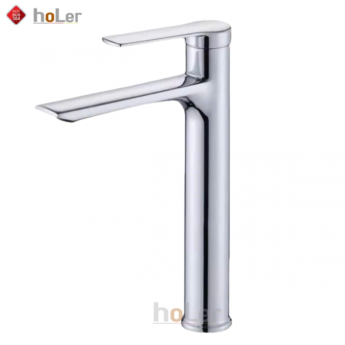 Vòi Lavabo Nóng Lạnh cao 30cm INOX 304 Bóng Holer HL-LB617